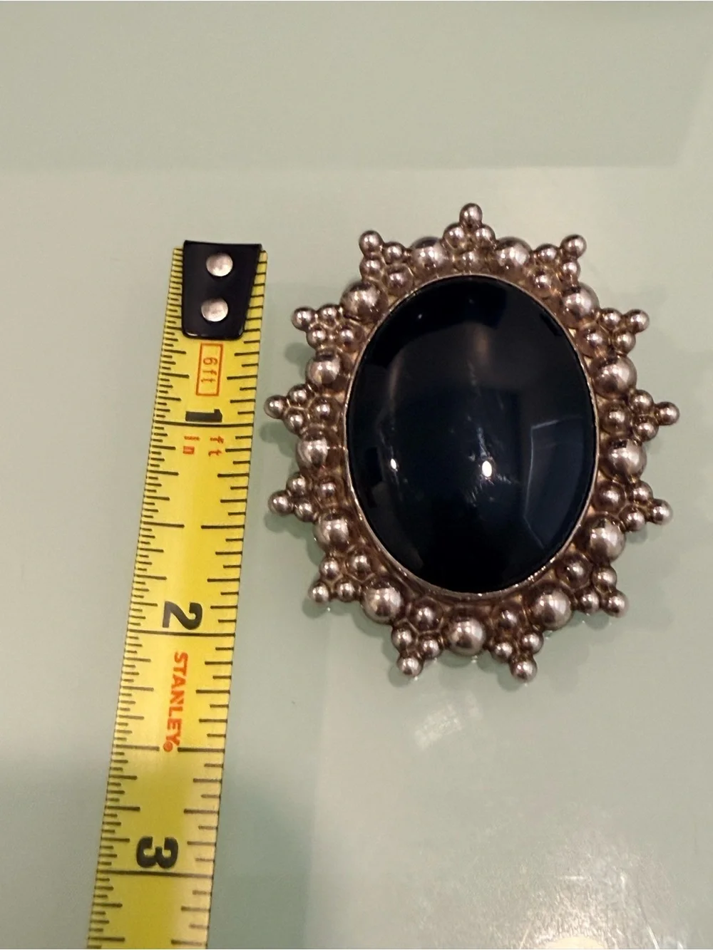 Black Onyx 925-MEx Silver Brooch- Unbranded